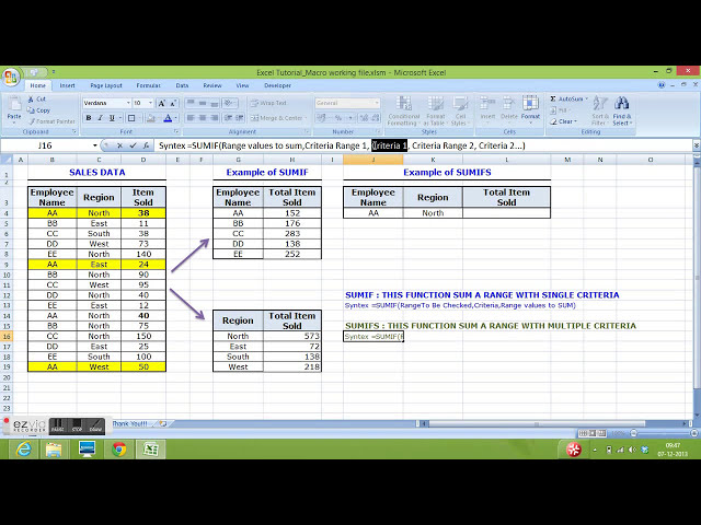 فیلم آموزشی: Excel 2007، 2010: عملکرد SUMIF () و SUMIFS () برای جمع کردن یک محدوده با معیارهای منفرد و چندگانه با زیرنویس فارسی