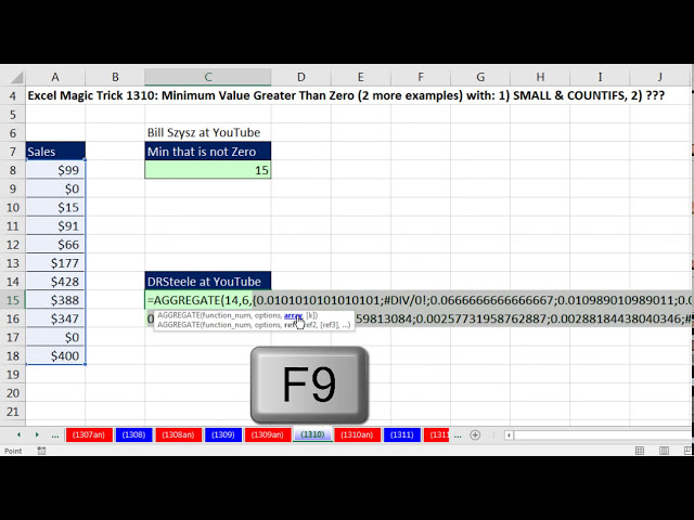 فیلم آموزشی: ترفند جادویی Excel 1310: حداقل مقدار بیشتر از صفر با: 1) SMALL & COUNTIFS، 2) LARGE؟ با زیرنویس فارسی