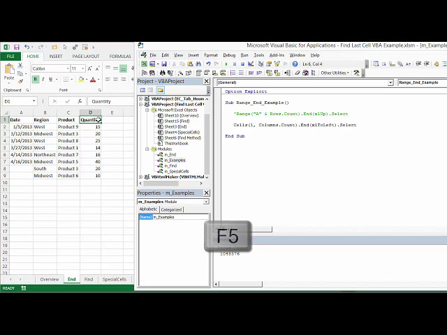 فیلم آموزشی: آخرین ردیف، ستون یا سلول را در Excel VBA با روش Range.End پیدا کنید (بخش 1 از 3) با زیرنویس فارسی