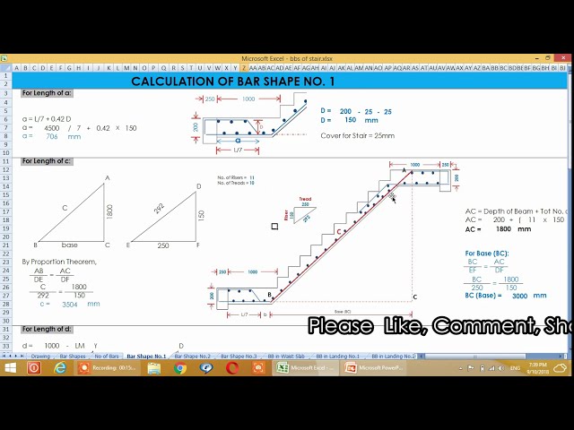 فیلم آموزشی: BBS | جدول خم میله راه پله | در MS Excel | جزئیات تقویت پله | محاسبه