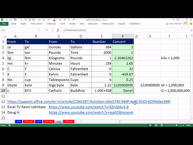فیلم آموزشی: ترفند جادویی اکسل 1176: تابع تبدیل برای تبدیل واحدها در اکسل (Excel CONVERT Joke در 05:27) با زیرنویس فارسی