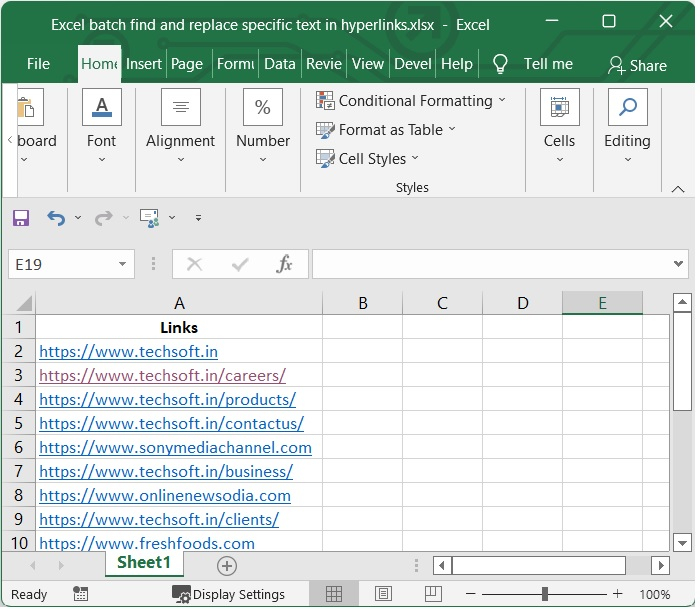 اکسل دسته ای متن خاصی را در لینک ها پیدا کرده و جایگزین می کند