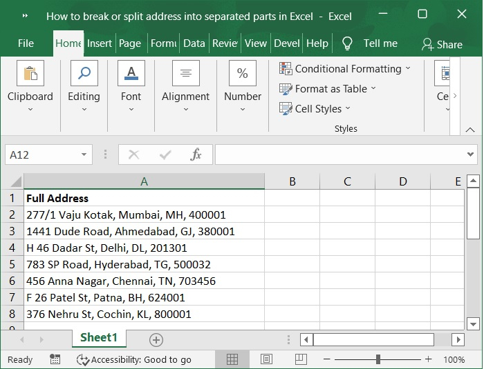 چگونه می توان آدرس را در اکسل به بخش های جداگانه تقسیم کرد؟