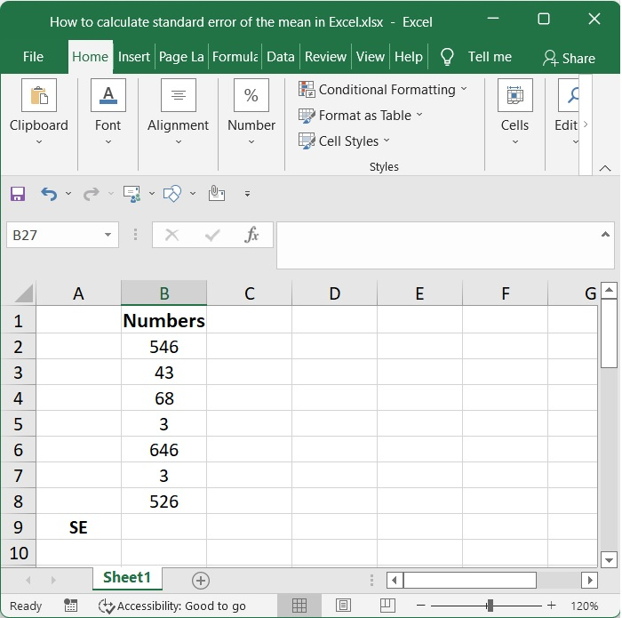 چگونه خطای استاندارد میانگین را در اکسل محاسبه کنیم؟