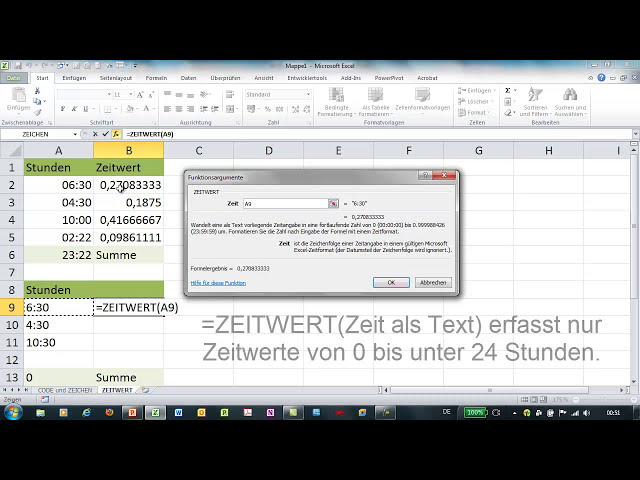 فیلم آموزشی: Excel - ZEITWERT - Umwandlung von Zeiten im Textformat ins Uhrzeitformat