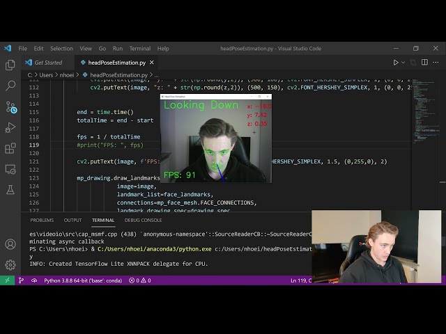 فیلم آموزشی: تخمین موقعیت سر با MediaPipe و OpenCV در پایتون - بیش از 100 فریم در ثانیه!!! با زیرنویس فارسی