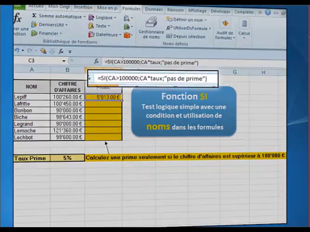 فیلم آموزشی: Excel 2010 - Fonction SI و استفاده از فرمول‌های نام‌گذاری شده