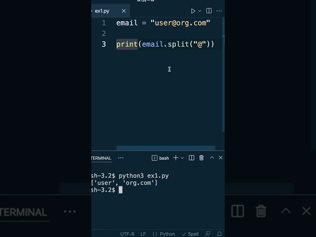 فیلم آموزشی: Python #Shorts با استفاده از Split() برای استخراج نام کاربری ایمیل با زیرنویس فارسی