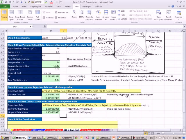 فیلم آموزشی: Excel 2010 Statistics 80: Two Tail z Distribution Mean Hypothesis Testing P-value Critical Value با زیرنویس فارسی