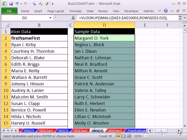 فیلم آموزشی: Excel 2010 Statistics 67: Formula Extract Simple Random Sample با زیرنویس فارسی