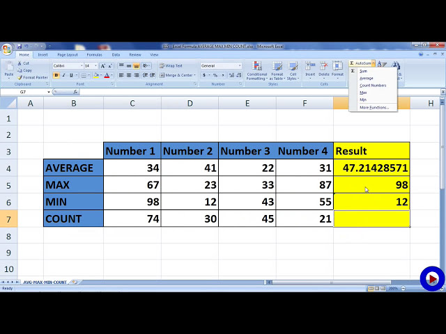 فیلم آموزشی: فرمول Excel AVERAGE MAX MIN COUNT با زیرنویس فارسی