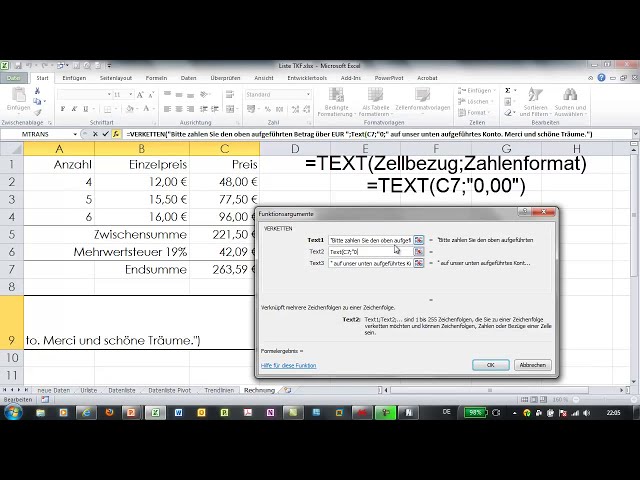 فیلم آموزشی: Excel - VERKETTEN و TEXT - Textfunktionen