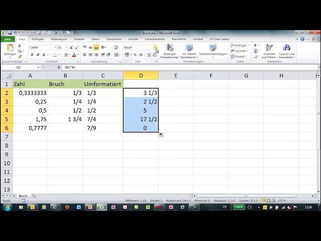 فیلم آموزشی: Excel - Bruch - Zahlen als Bruch darstellen / umrechnen