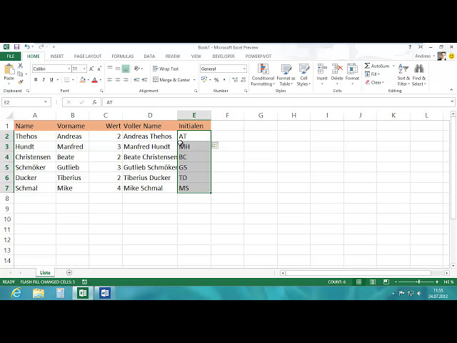 فیلم آموزشی: Excel 2013 - Blitzvorschau - Flash Fill