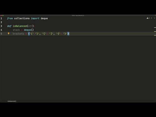 فیلم آموزشی: براکت های متعادل - بررسی کنید که آیا یک رشته دارای براکت های متعادل در پایتون است یا خیر با زیرنویس فارسی