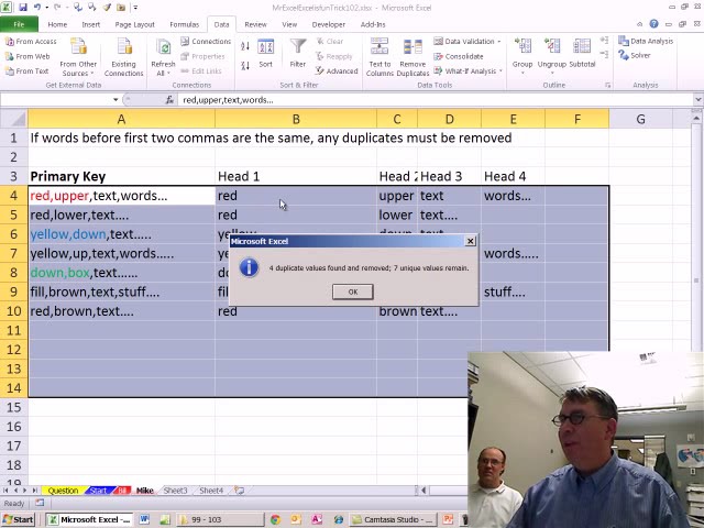 فیلم آموزشی: ترفند 102 Mr Excel و excelisfun: حذف رکوردهای تکراری بر اساس متن جزئی در یک سلول با زیرنویس فارسی