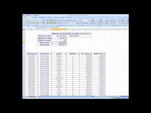 فیلم آموزشی: Filtre automatique Excel - Formule sous.total