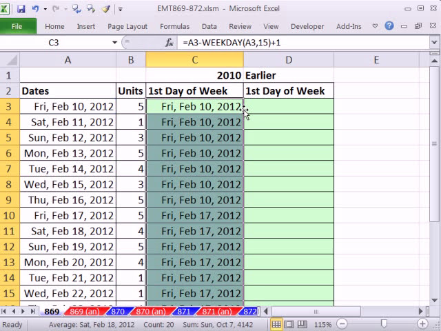 فیلم آموزشی: Excel Magic Trick 869: Formula Calculate First Day of Week 2010 & 2003 Formula WEEKDAY Function با زیرنویس فارسی