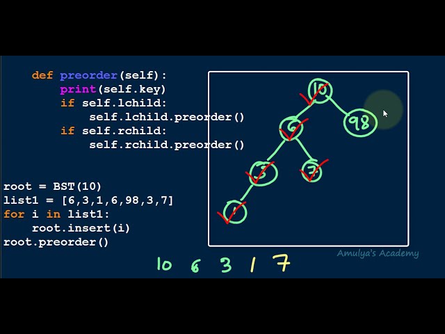 فیلم آموزشی: برنامه پایتون برای پیاده سازی درخت جستجوی باینری | برنامه 4 | الگوریتم پیمایش پیش سفارش