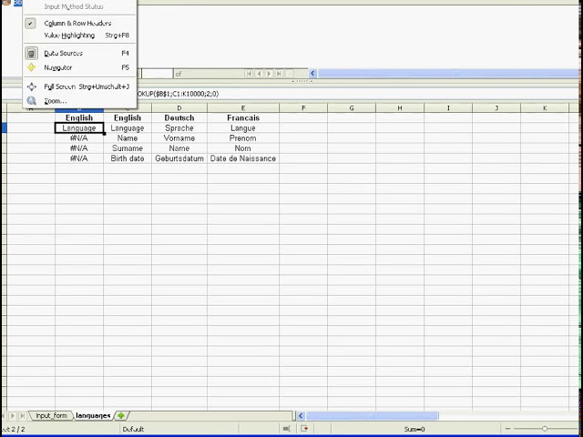 فیلم آموزشی: صفحه گسترده چند زبانه در Excel، Openoffice یا Libreoffice با استفاده از Hlookup با زیرنویس فارسی