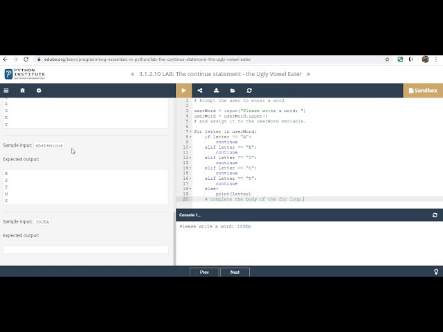 فیلم آموزشی: Python Essentials 3.1.2.10 Lab the continue statement ugly vowel eater با زیرنویس فارسی
