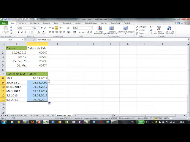 فیلم آموزشی: Excel - DATWERT zur Umwandlung von Datumszahlen aus dem Textformat