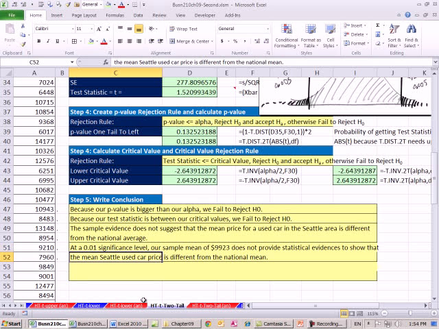 فیلم آموزشی: Excel 2010 Statistics 84: Two Tail t Distribution Mean Phothesis Testing P-value & Critical Value با زیرنویس فارسی