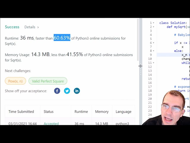 فیلم آموزشی: تمرین برنامه نویسی پایتون: LeetCode #69 Sqrt(x) با زیرنویس فارسی