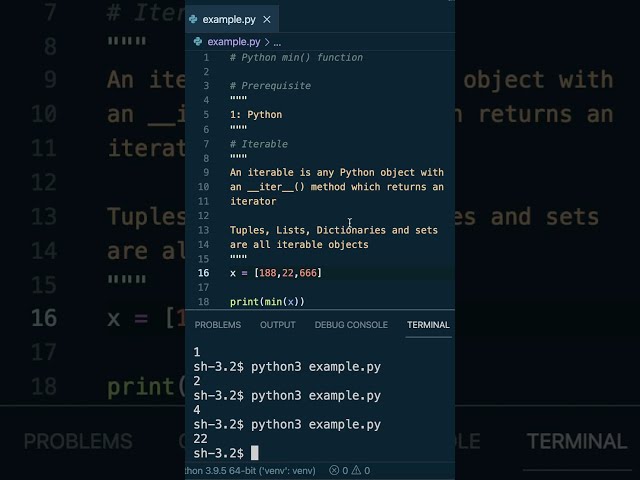 فیلم آموزشی: Python #Shorts - تابع min(). با زیرنویس فارسی