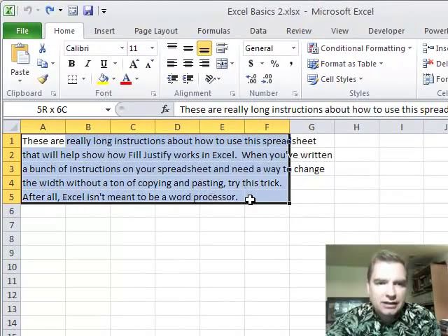 فیلم آموزشی: Excel Video 260 از Fill Justify برای مدیریت متن استفاده کنید با زیرنویس فارسی