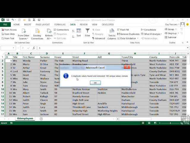 فیلم آموزشی: آموزش Microsoft Excel 2013 | حذف ورودی های تکراری در داده ها با زیرنویس فارسی