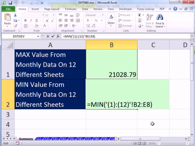 فیلم آموزشی: Excel Magic Trick 860: MAX & MIN در چندین برگه با استفاده از مرجع سلولی 3 بعدی محدوده مستطیلی با زیرنویس فارسی