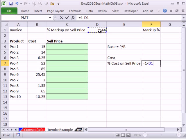 فیلم آموزشی: Excel 2010 Business Math 71.5: فرمولی برای تبدیل هزینه های فاکتور به قیمت فروش با زیرنویس فارسی