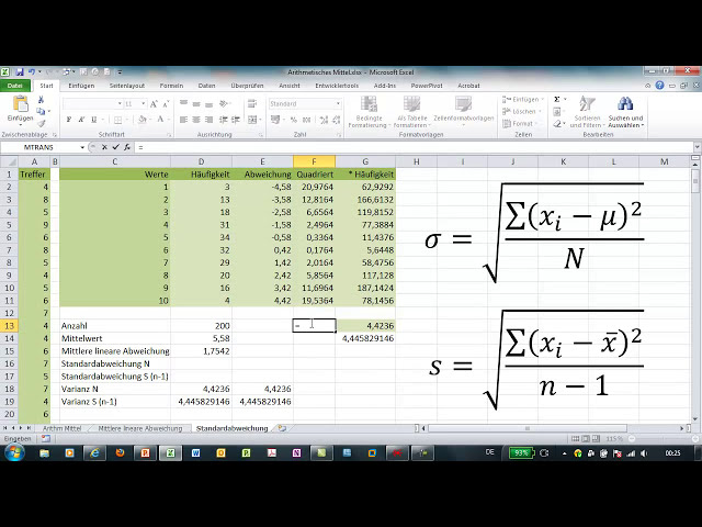 فیلم آموزشی: Excel - VAR.P و STABW.N در مقابل VAR.S و STABW.S - Varianzen und Standardabweichung