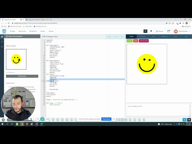 فیلم آموزشی: Happy Face [5.1.4 یا 2.16.4] [Python] [CodeHS] [ورودی کاربر، متغیرها و [= در مقابل ==] با زیرنویس فارسی