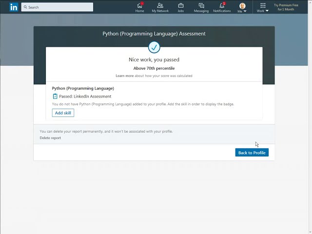 فیلم آموزشی: Linkedin Python Assessment 2020 - با موفقیت به پایان رسید با زیرنویس فارسی