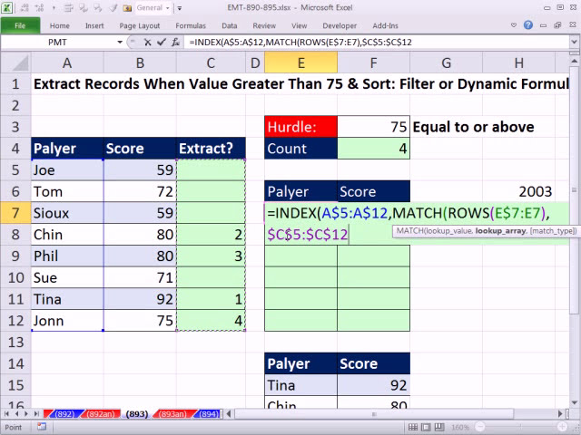 فیلم آموزشی: ترفند جادویی اکسل 893: استخراج و مرتب کردن رکوردها با ارزش بیشتر از 75: فیلتر یا فرمول با زیرنویس فارسی