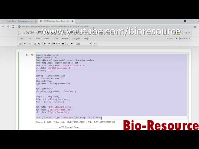 فیلم آموزشی: نحوه تولید و رسم منحنی استاندارد qPCR با استفاده از نوت بوک پایتون Jupyter و محاسبه شیب