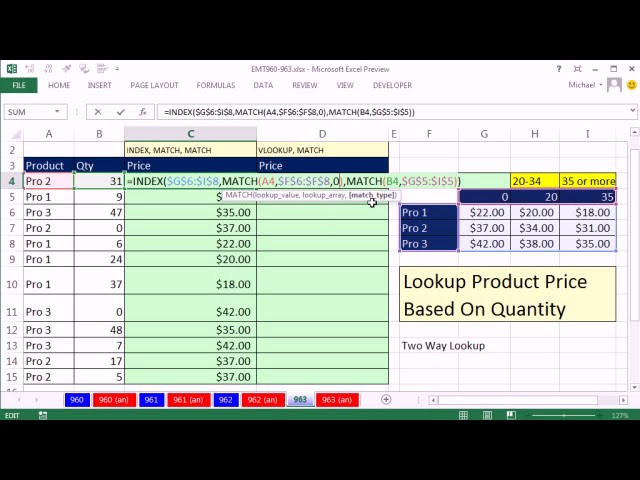 فیلم آموزشی: Excel Magic Trick 963: جستجوی قیمت محصول بر اساس تعداد: جستجوی دوطرفه با زیرنویس فارسی