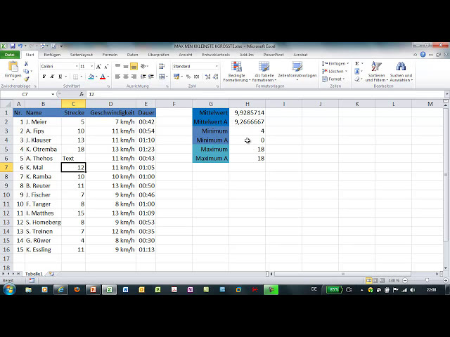 فیلم آموزشی: Excel - MITTELWERTA، MINA und MAXA - Statistische Funktionen