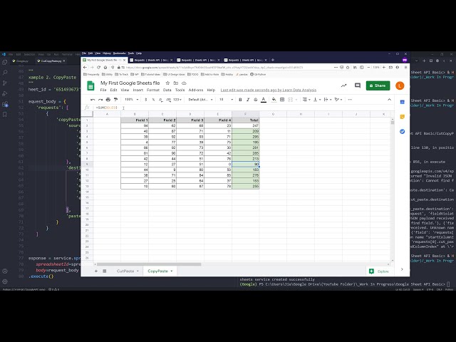 فیلم آموزشی: Google Sheets API در پایتون (درس 8) | برش، کپی، چسباندن با زیرنویس فارسی