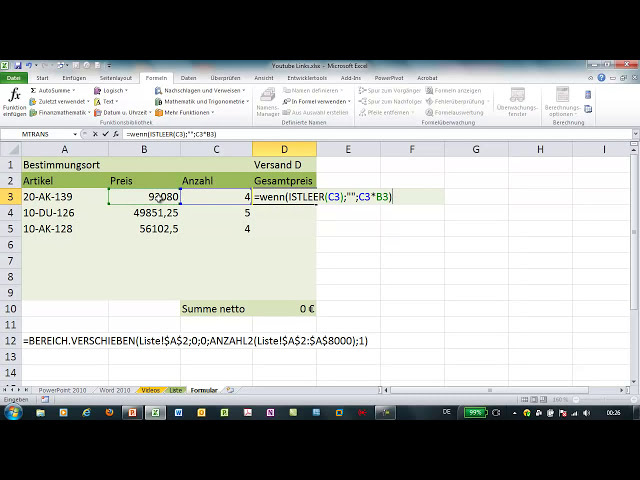 فیلم آموزشی: Excel - WVERWEIS und ISTLEER - Matrixfunktionen