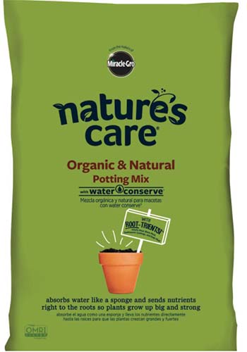 یک تصویر مربع نزدیک از بسته بندی مخلوط گلدان طبیعی Nature's Care.