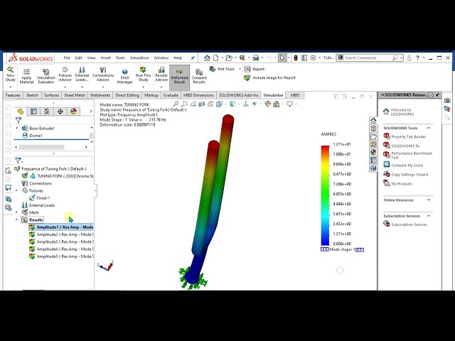 فیلم آموزشی: ✅ تجزیه و تحلیل فرکانس شبیه سازی Solidworks از چنگال تنظیم با زیرنویس فارسی