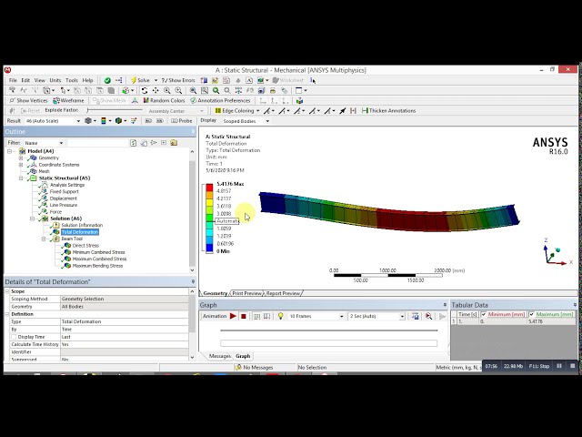 فیلم آموزشی: ANSYS Mechanical Tutorial – تیر فولادی – حداکثر تنش خمشی و تغییر شکل