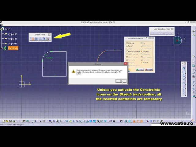 فیلم آموزشی: CATIA v5 Sketcher فعال کردن و درج محدودیت های هندسی و ابعادی