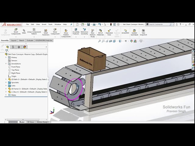 فیلم آموزشی: آموزش Solidworks: طراحی مونتاژ نوار نقاله زنجیره ای و مطالعه حرکت