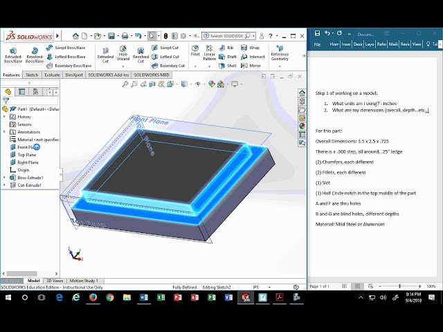 فیلم آموزشی: Hole Wizard، Slot Commands و Chamfer در Solidworks 2019 با زیرنویس فارسی