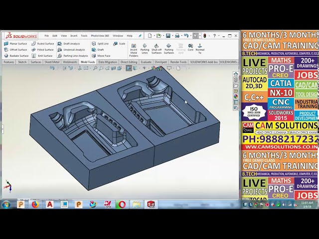 فیلم آموزشی: آموزش ایجاد حفره در Solidworks| ابزار قالب سالیدورکس | حفره