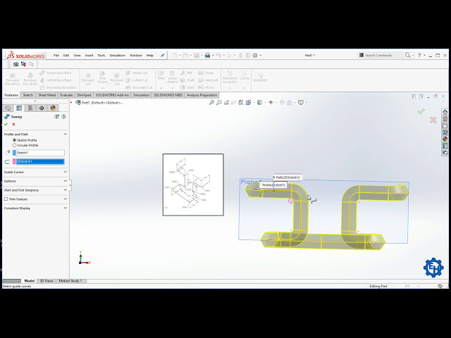 فیلم آموزشی: 3D Sketch Swept Feature Sketch پروفایل - Solidworks 2016